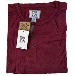 PX Clothing Mens XXL Burgundy Red Long Sleeve Henley Shirt Eco-Friendly 8PC1276M